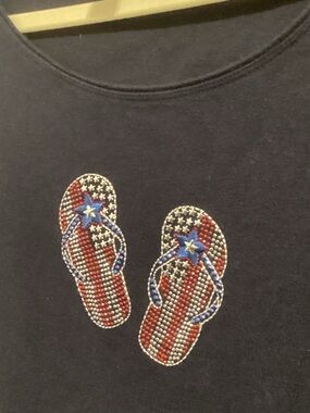 Karen Scott Blingy Flip Flop Embellished T Shirt size XL
